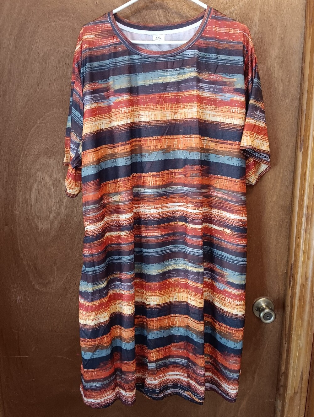 Women’s Striped Short-Sleeve Knit Dress in Rust and Blue,and Yellow